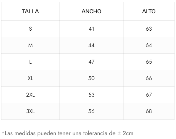 Guia tallas camiseta premium mujer